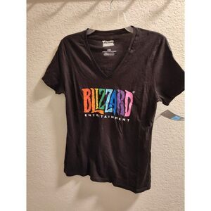 Blizzard Entertainment V-Neck Women's Black Logo T-Shirt Large NWT